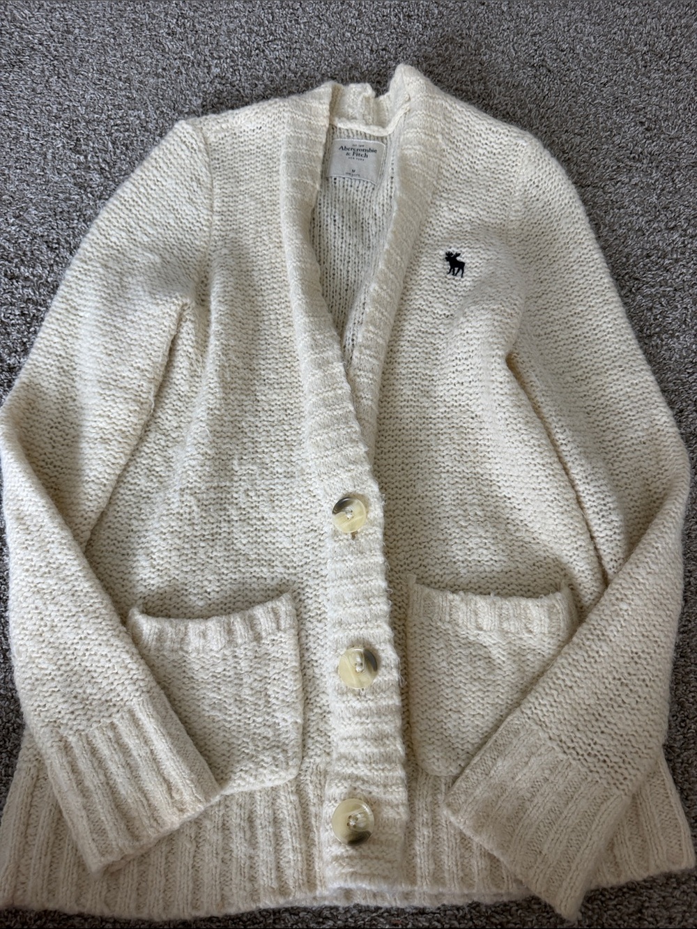 Abercrombie & Fitch Cream Chunky Knit Button Cardigan